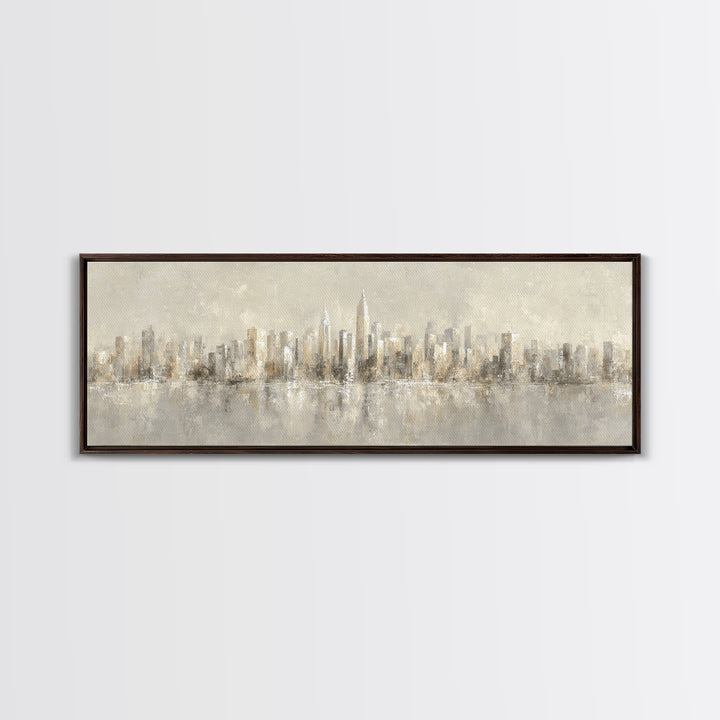 Urban Skyline in Muted Evening Color Canvas Print, Wall Art, Mid Century Modern, Living Room Decor, Fine Art, WAL-3x1-34