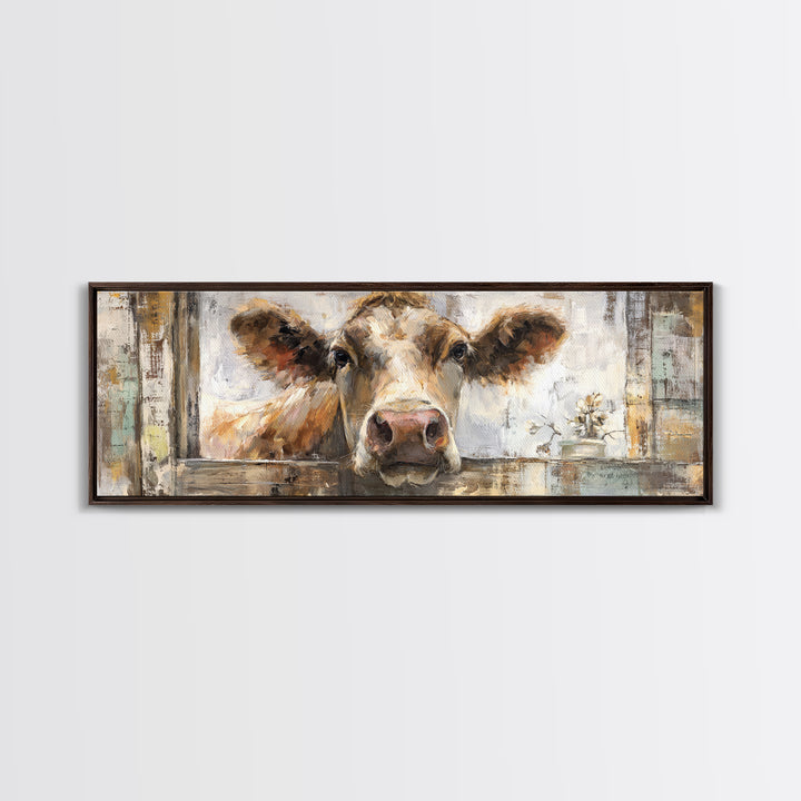 Rustic Farmhouse Cow Portrait Canvas Print, Wall Art, Minimalist Decor, Living Room Decor, Fine Art, Wall Art Prints, WAL-3x1-35