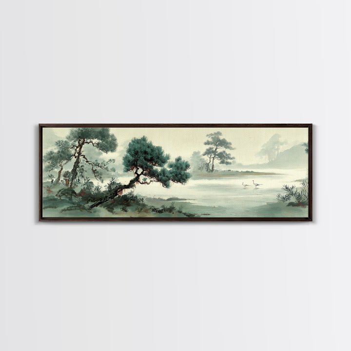 Monochrome Ink Crane Composition Canvas Print, Wall Art, Neutral Decor, Living Room Decor, Fine Art, Home Decor, WAL-3x1-40
