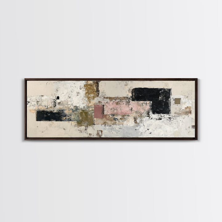 Luxury Neutral Plaster Texture Abstract Framed Canvas Print, Wall Art, Art, Living Room Decor, Fine Art, Wall Clock, WAL-3x1-55