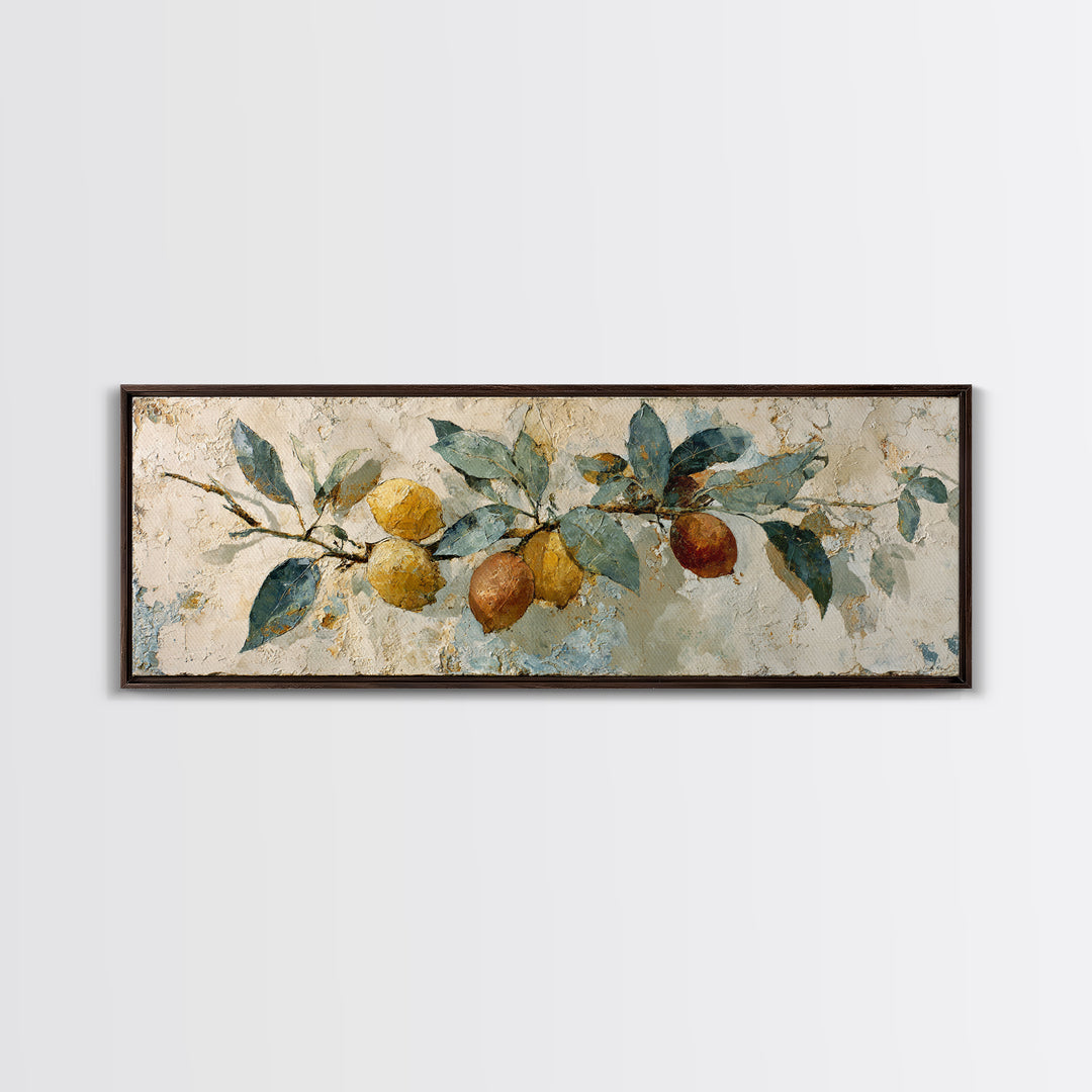 Mediterranean Lemon Branch Still Life Canvas Print, Wall Art, Boho Decor, Living Room Decor, Fine Art, Painting, WAL-3x1-62