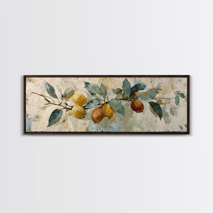 Mediterranean Lemon Branch Still Life Canvas Print, Wall Art, Boho Decor, Living Room Decor, Fine Art, Painting, WAL-3x1-62