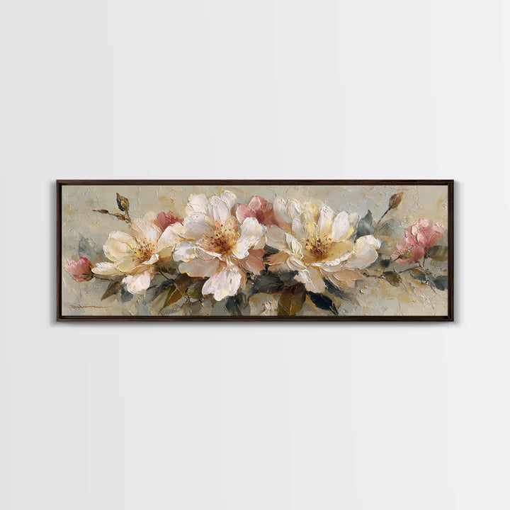 Soft Floral Oil Painting Framed Canvas Print, Wall Art, Gallery Decor, Living Room Decor, Fine Art, Home Decor, WAL-3x1-69