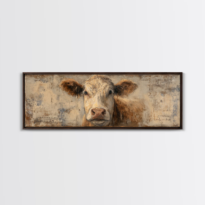 Rustic Farmhouse Cow Portrait Canvas Print, Wall Art, Canvas, Living Room Decor, Oil Painting, Canvas Wall Art, WAL-3x1-83