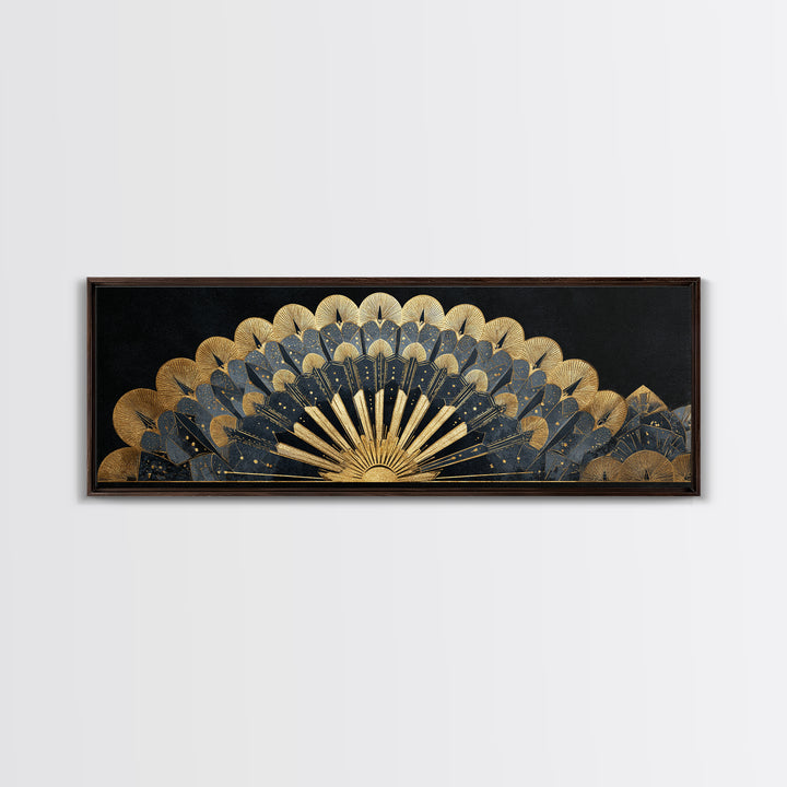 Art Deco Gold Fan Pattern Framed Canvas Print, Wall Art, Painting, Living Room Decor, Fine Art, Wall Hanging, WAL-3x1-84