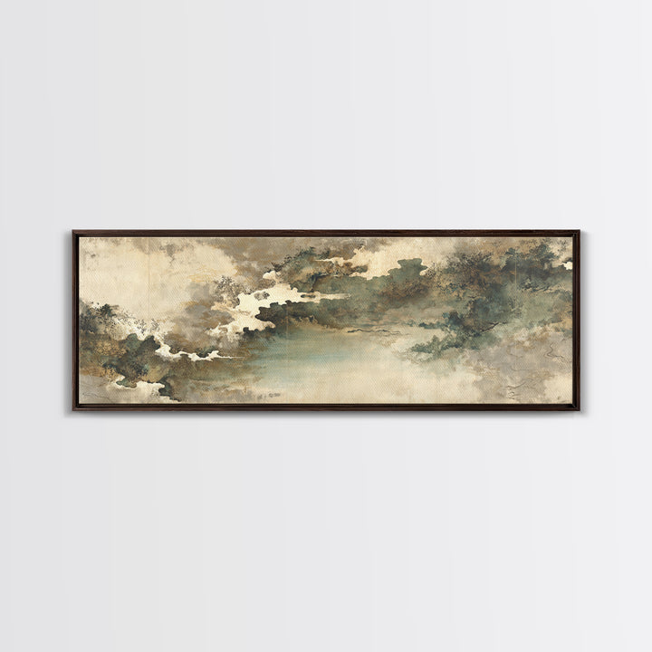 Monochrome Ink Crane Composition Canvas Print, Wall Art, Living Room Decor, Oil Painting, Metal Wall Art, Digital Wall Art, WAL-3x1-88