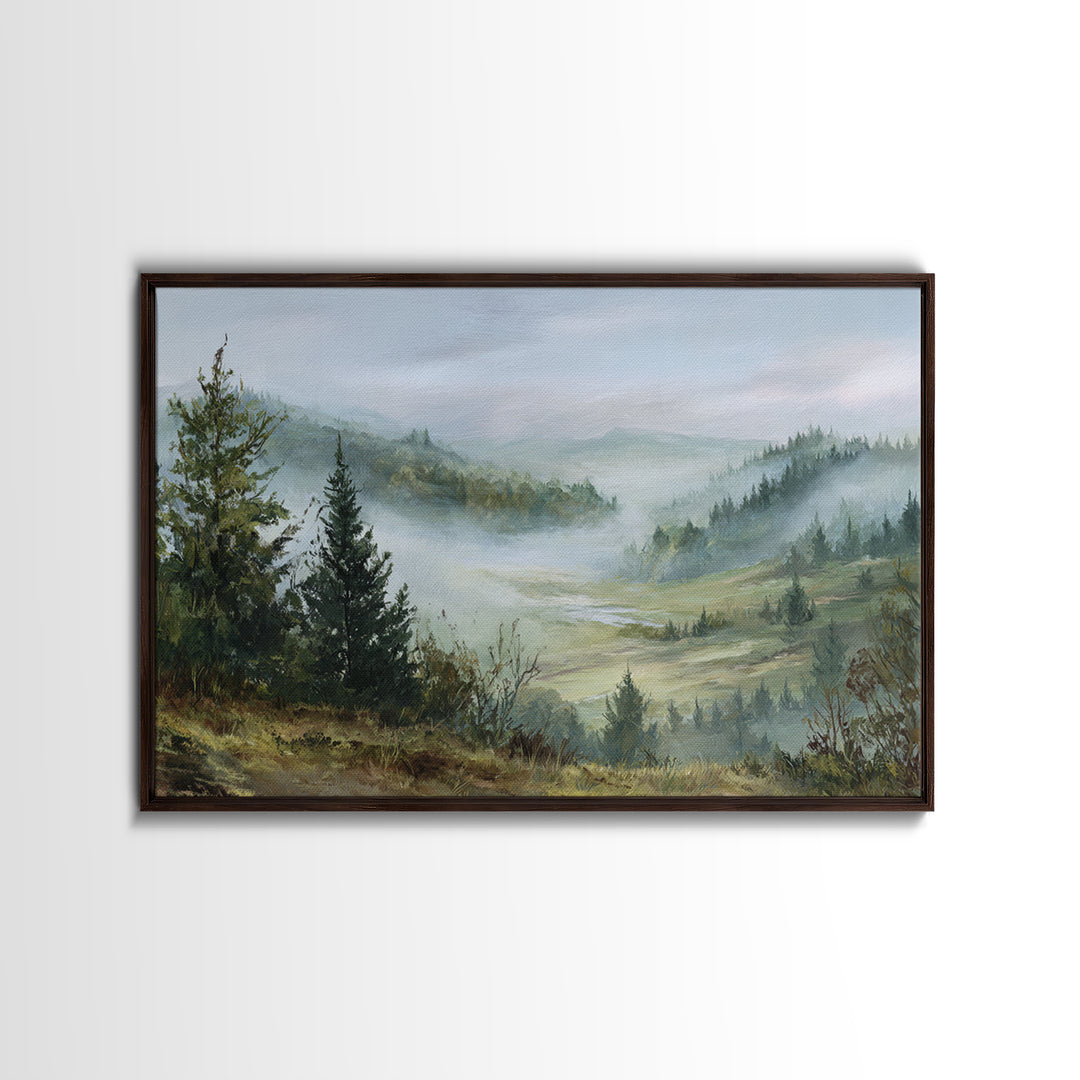 Moody Forest Landscape Framed Canvas Print, Wall Art, Metal Wall Art, Living Room Decor, Oil Painting, Digital Print, WAL-3x2-14