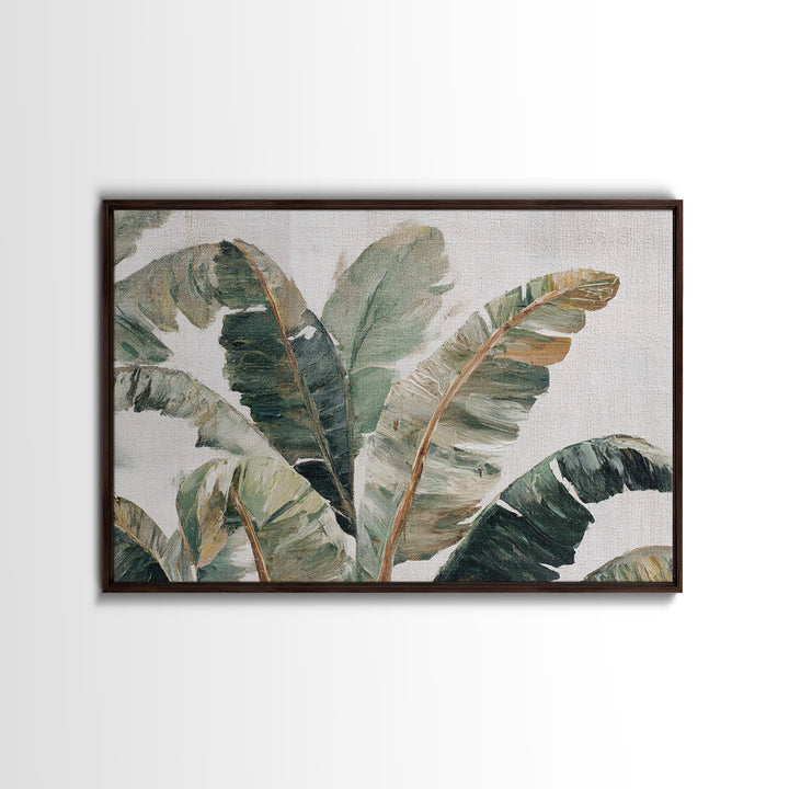 Tropical Palm Leaf Painting Framed Canvas Print, Wall Art, Textured Wall Art, Living Room Decor, Watercolor Art, WAL-3x2-20
