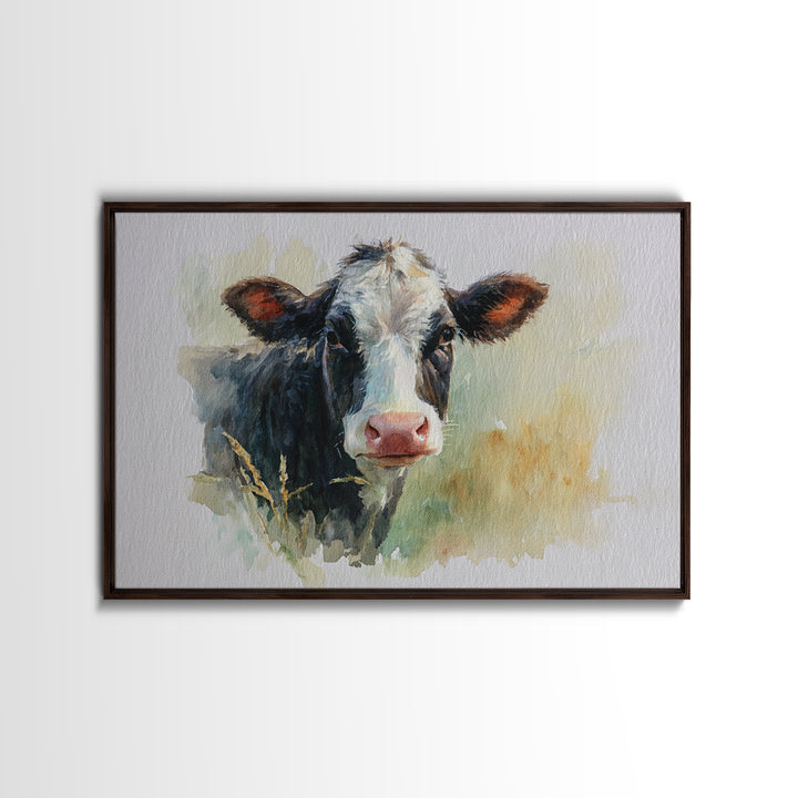 Rustic Farmhouse Cow Portrait Framed Canvas Print, Wall Art, Prints Wall Art, Living Room Decor, Fine Art, Textured Painting, WAL-3x2-23