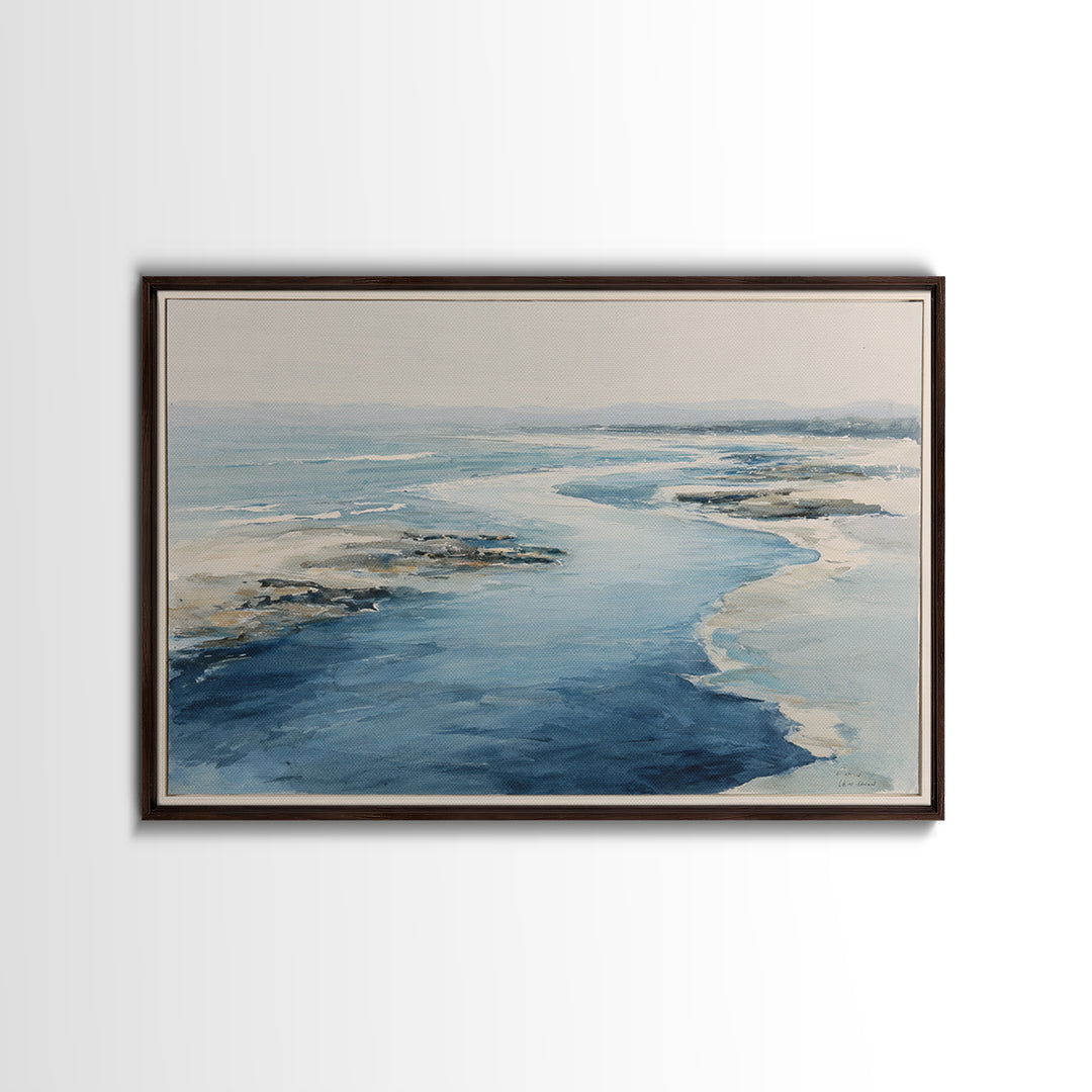Coastal Aerial Water Study Framed Canvas Print, Wall Art, Contemporary Art, Living Room Decor, Fine Art, Mid Century Modern, WAL-3x2-39