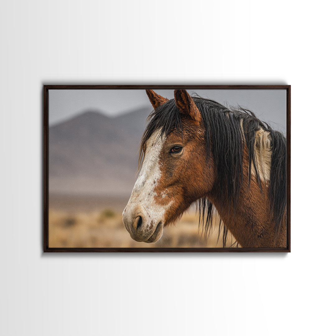 Wild Horse Portrait Framed Canvas Print, Wall Art, Abstract Wall Art, Living Room Decor, Fine Art, Contemporary Art, WAL-3x2-41