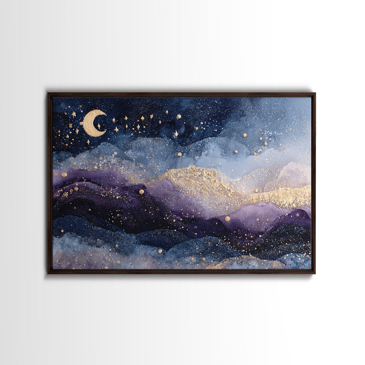 Celestial Moon and Stars Artwork Canvas Print, Wall Art, Home Decor Gift, Living Room Decor, Fine Art, Neutral Decor, WAL-3x2-42