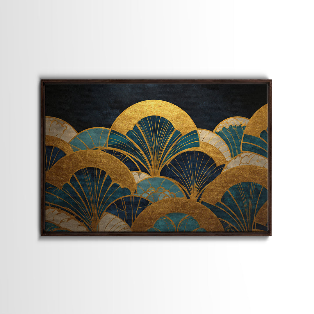 Art Deco Gold Fan Pattern Canvas Print, Wall Art, Contemporary Art, Living Room Decor, Fine Art, Mid Century Modern, WAL-3x2-72