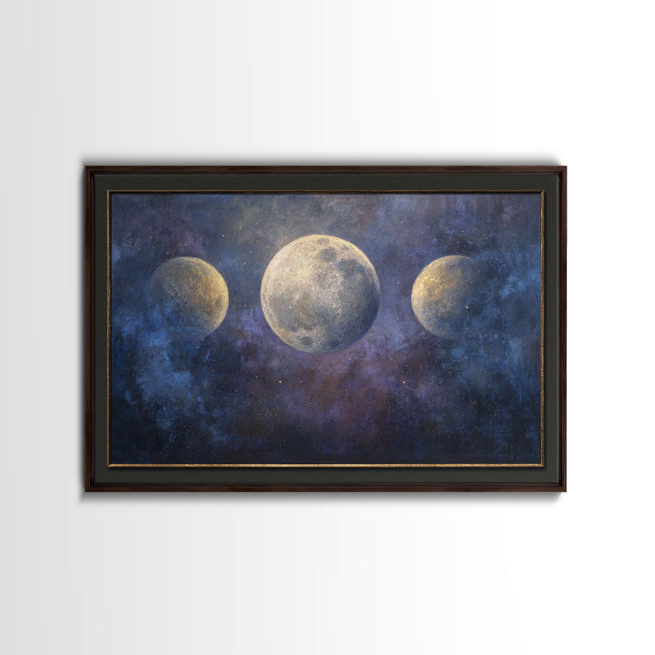 Celestial Moon and Stars Artwork Framed Canvas Print, Wall Art, Digital Print, Living Room Decor, Fine Art, Luxury Decor, WAL-3x2-90