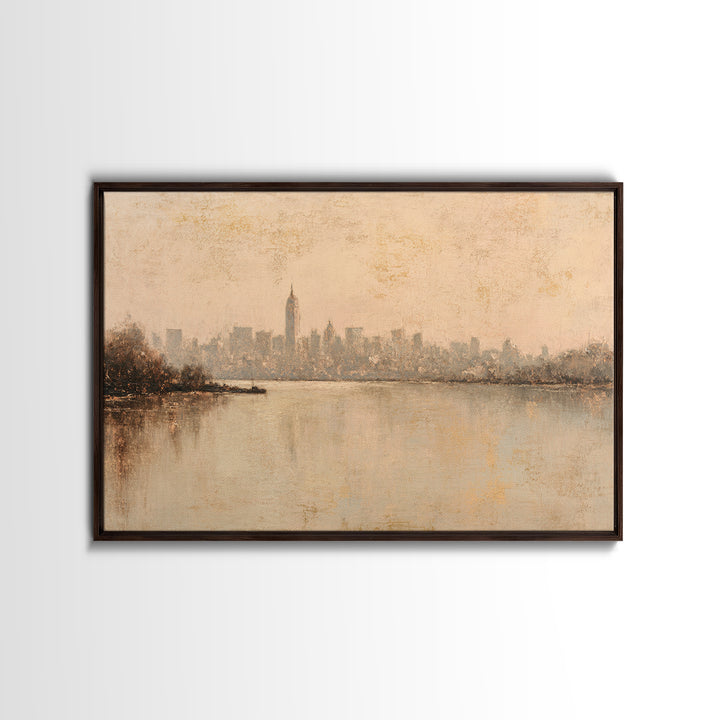 Urban Skyline in Muted Evening Color Canvas Print, Wall Art, Wood Wall Art, Living Room Decor, Fine Art, Textured Painting, WAL-3x2-94