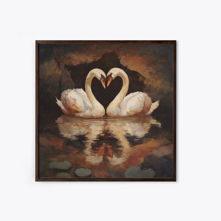 Two Swans Forming a Heart on Dark Canvas Print, Wedding Art, Unique Wedding Gift, Living Room Decor, Fine Art, Romance, WED-1x1-26