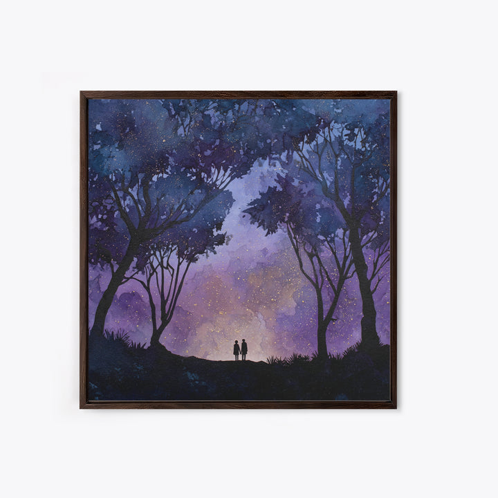 Couple Silhouette Beneath Moonlit Trees Framed Canvas Print, Wedding Art, Personalized Wedding, Living Room Decor, Romance, WED-1x1-29