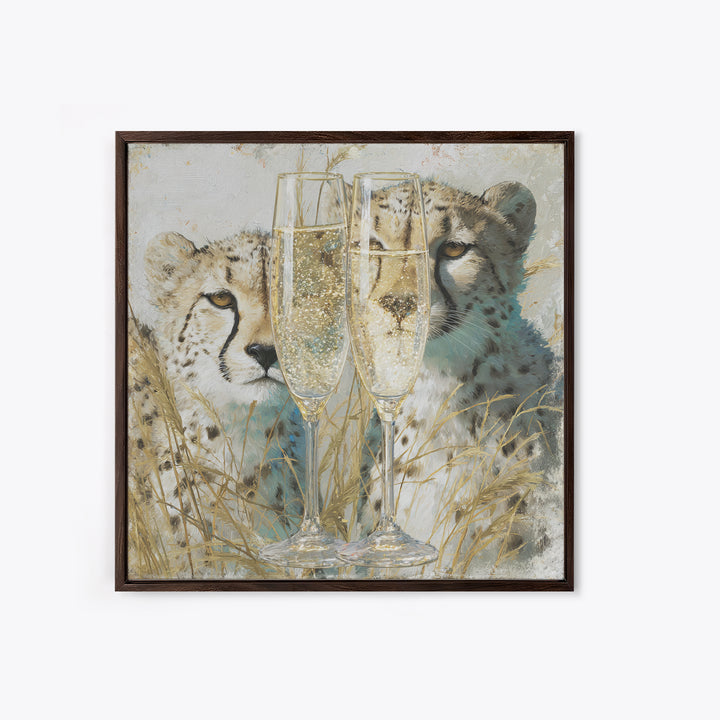 Champagne Glasses with Delicate Sparkle Canvas Print, Wedding Art, Bride and Groom, Living Room Decor, Oil Painting, Romance, WED-1x1-30