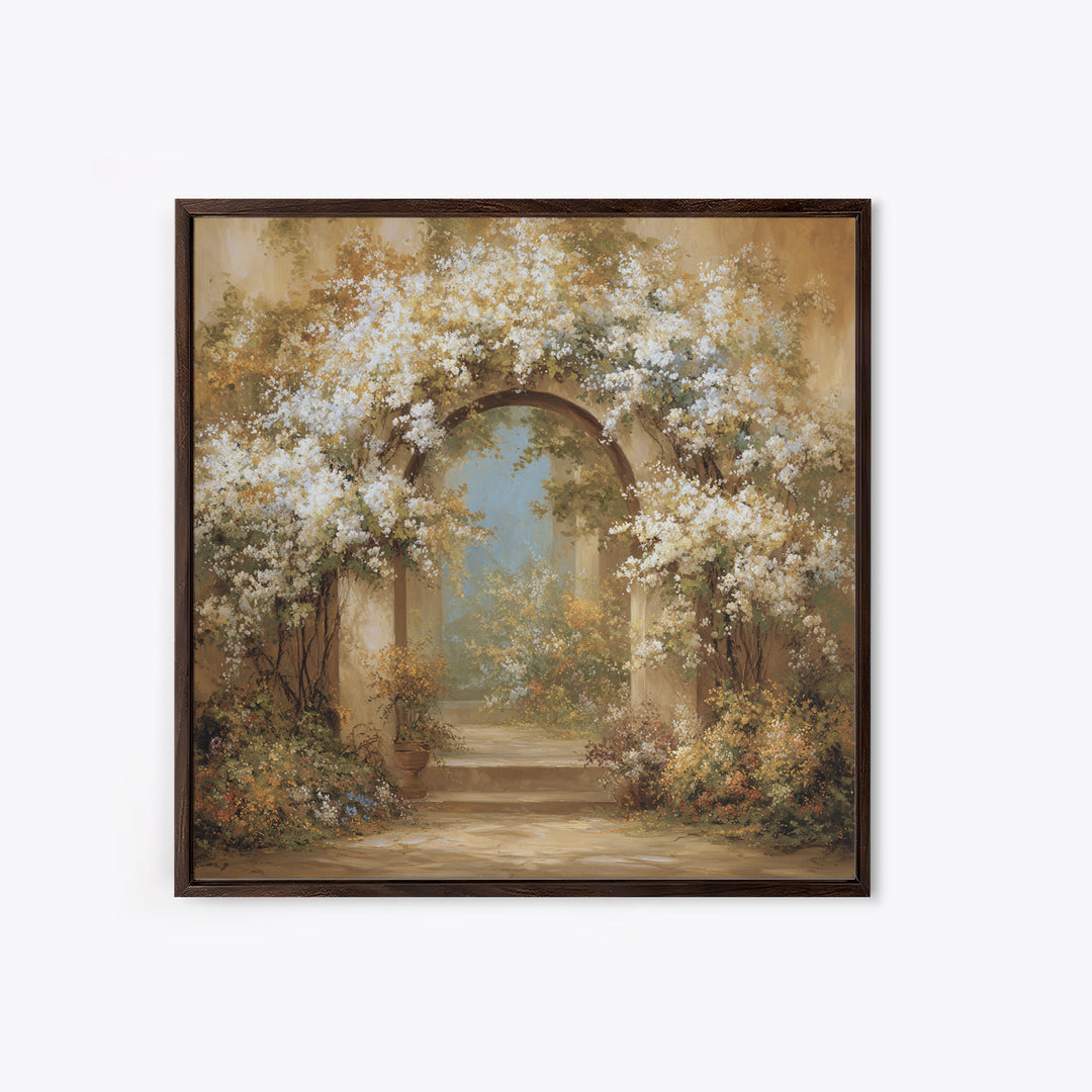 Romantic Garden Arch Covered Framed Canvas Print, Wedding Art, Beach Wedding, Living Room Decor, Romance, Modern Decor, WED-1x1-34