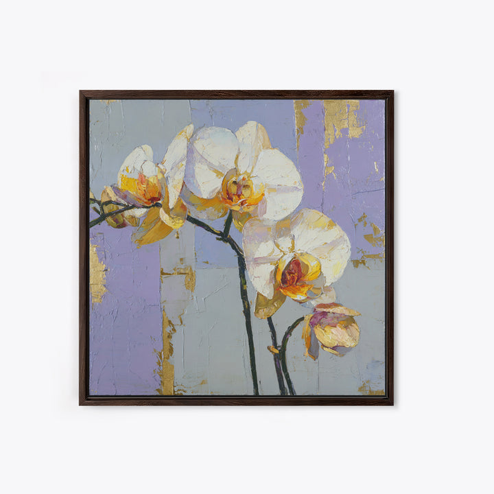 White Orchid and Gold Ribbon Composition Framed Canvas Print, Wedding Art, Wedding, Living Room Decor, Fine Art, Romance, WED-1x1-48