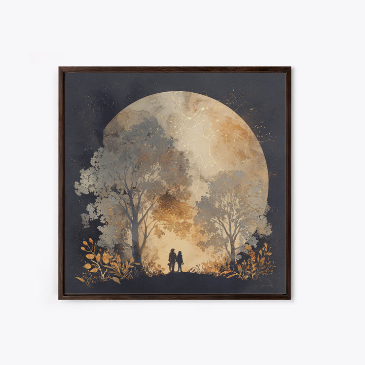 Couple Silhouette Beneath Moonlit Trees Canvas Print, Wedding Art, Beach Wedding, Living Room Decor, Fine Art, Romance, WED-1x1-5
