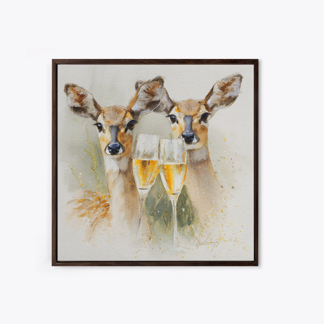 Champagne Glasses with Delicate Sparkle Canvas Print, Wedding Art, Bride and Groom, Living Room Decor, Oil Painting, Romance, WED-1x1-54