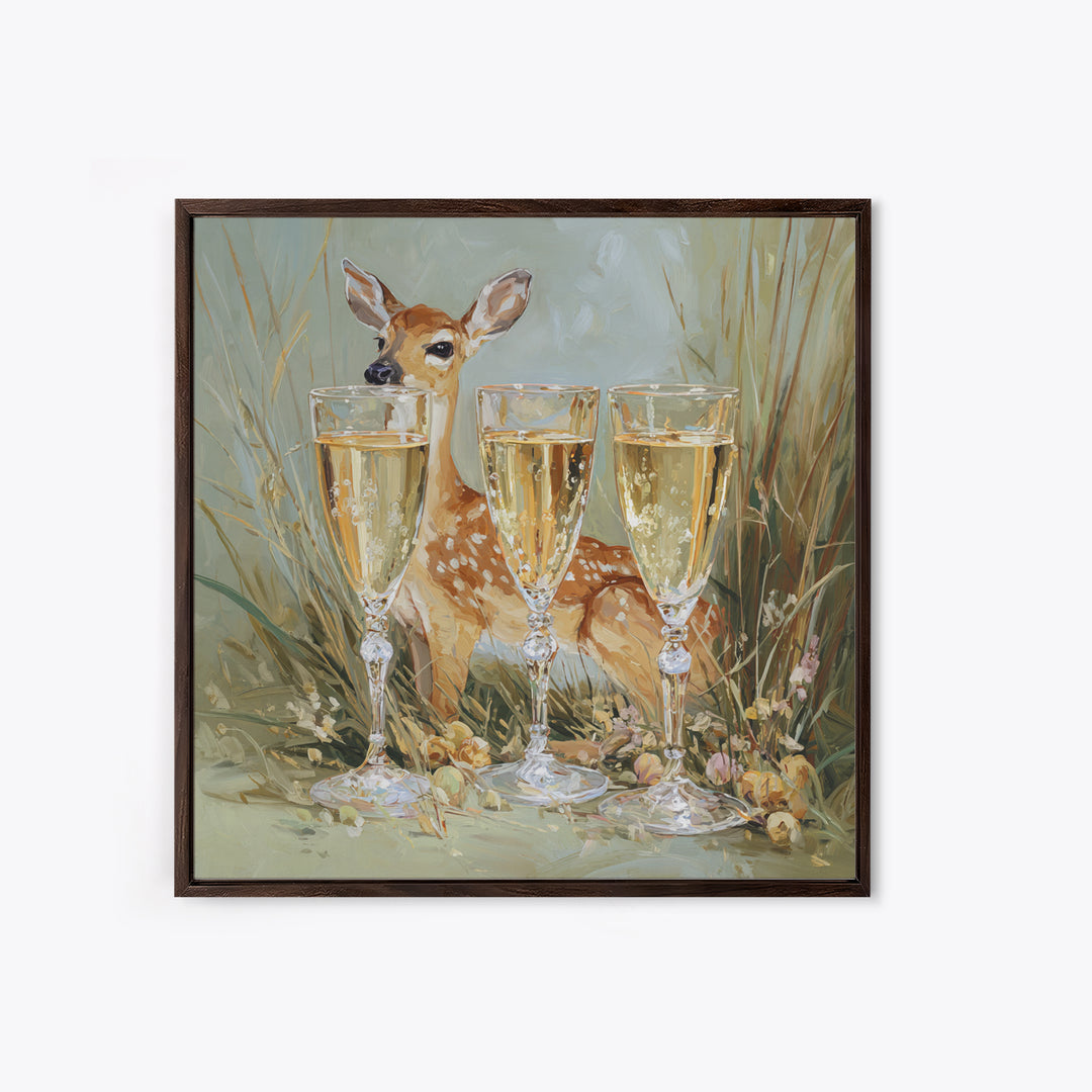Champagne Glasses with Delicate Sparkle Framed Canvas Print, Wedding Art, Jewish Art, Living Room Decor, Watercolor Art, WED-1x1-6