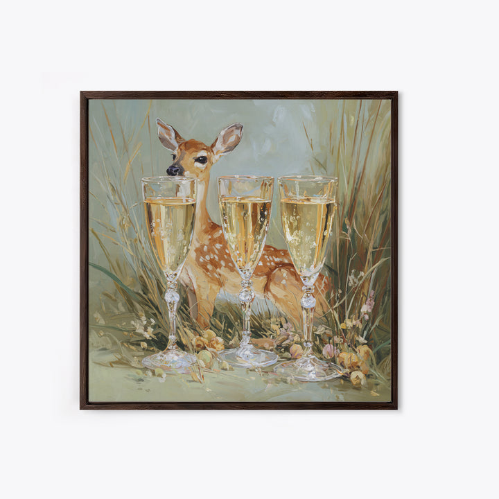 Champagne Glasses with Delicate Sparkle Framed Canvas Print, Wedding Art, Jewish Art, Living Room Decor, Watercolor Art, WED-1x1-6