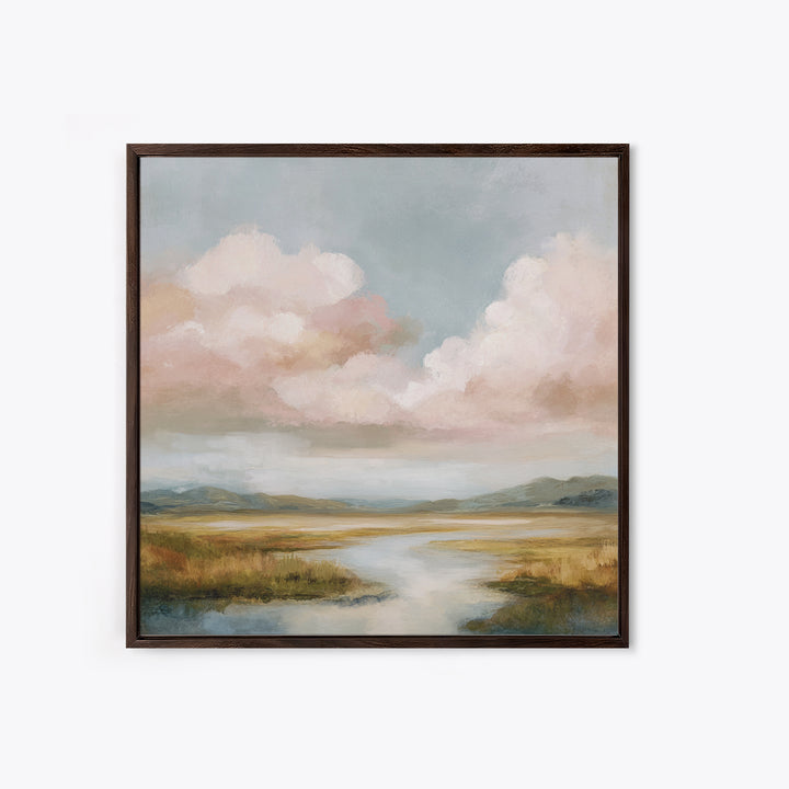 Blush Cloudscape with Dreamy Atmosphere Framed Canvas Print, Wedding Art, Personalized Wedding, Living Room Decor, Romance, WED-1x1-63