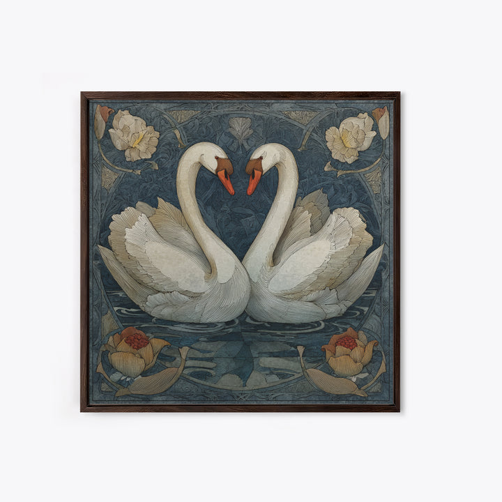 Two Swans Forming a Heart on Dark Framed Canvas Print, Wedding Art, Personalized Art, Living Room Decor, Fine Art, Romance, WED-1x1-74