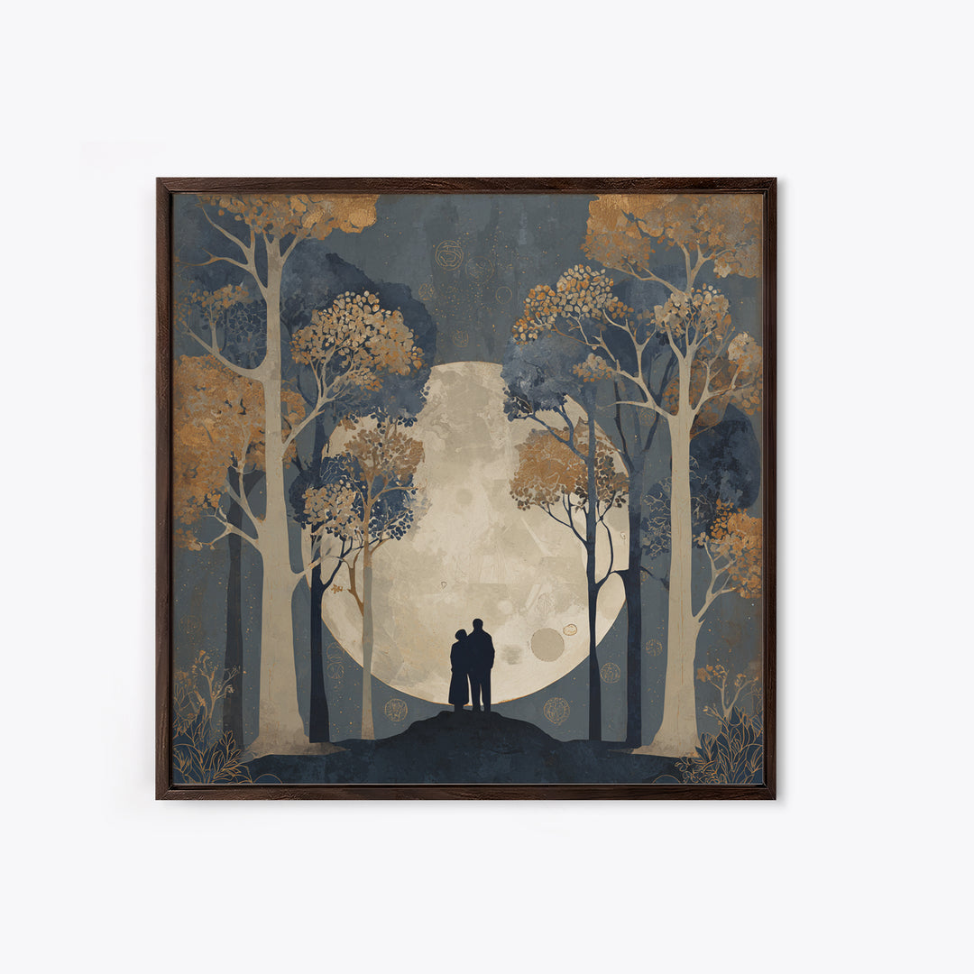 Couple Silhouette Beneath Moonlit Trees Canvas Print, Wedding Art, Neutral Decor, Living Room Decor, Fine Art, Romance, WED-1x1-77