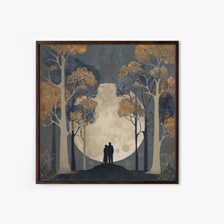 Couple Silhouette Beneath Moonlit Trees Canvas Print, Wedding Art, Neutral Decor, Living Room Decor, Fine Art, Romance, WED-1x1-77