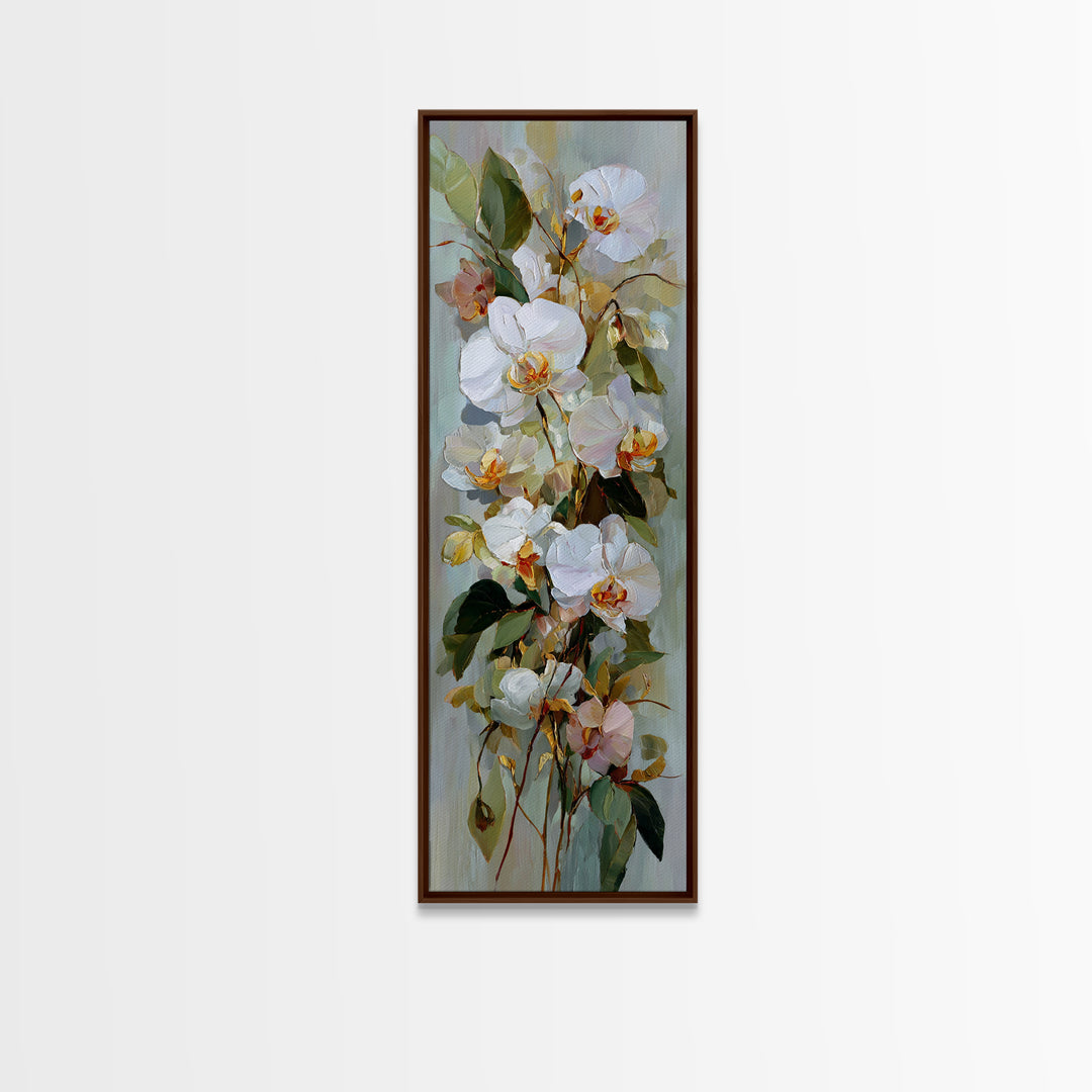 White Orchid and Gold Ribbon Composition Canvas Print, Wedding Art, Personalized Wedding, Living Room Decor, Oil Painting, WED-1x3-12