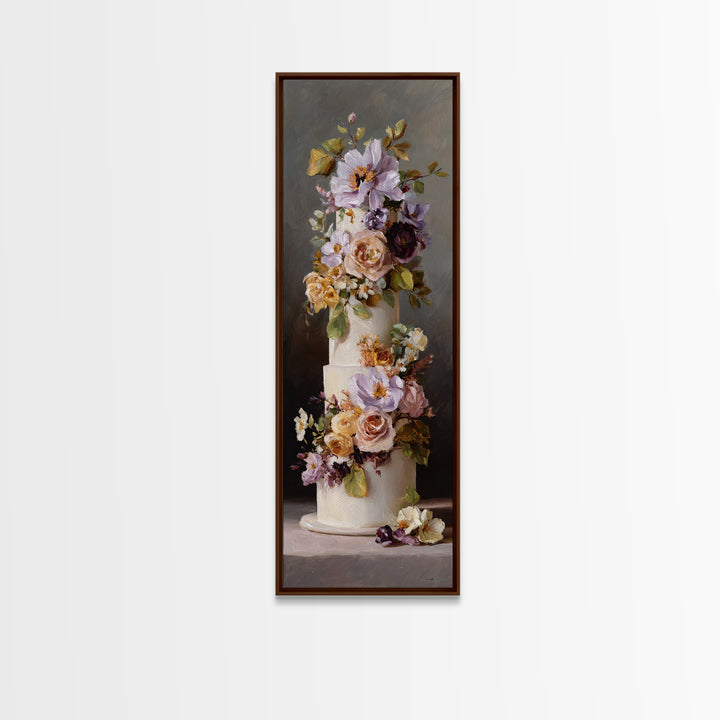 Wedding Cake with Flowers in Painterly Style Canvas Print, Wedding Art, Rustic Wedding, Living Room Decor, Watercolor Art, WED-1x3-2