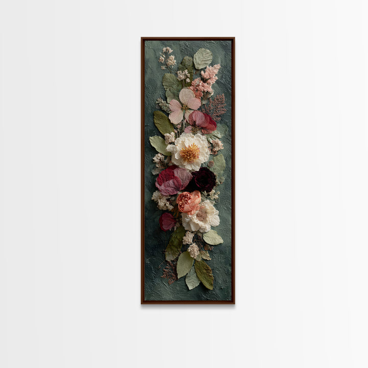 Pressed Flowers from a Wedding Bouquet Framed Canvas Print, Wedding Art, Wedding Stationery, Living Room Decor, Romance, WED-1x3-20