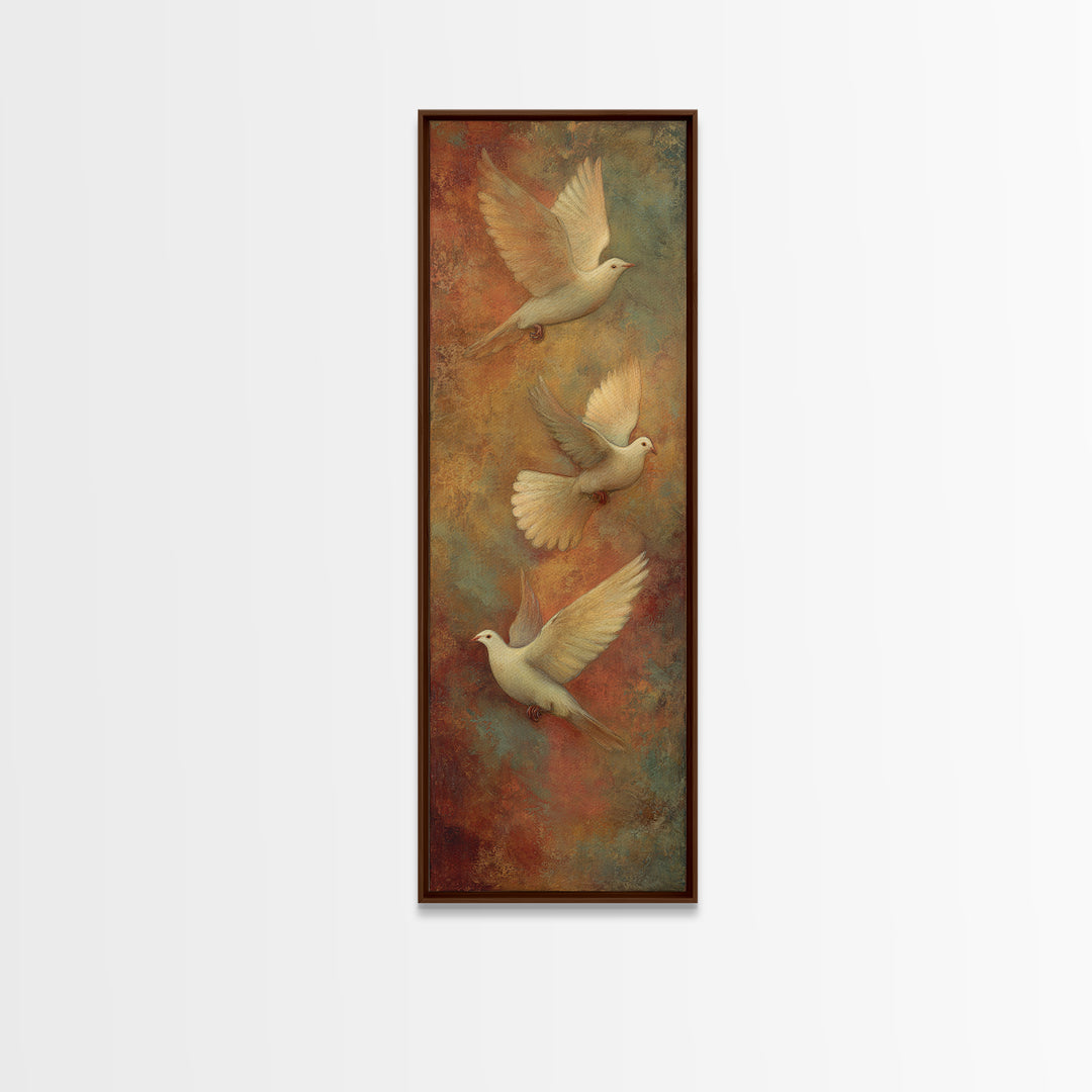 Doves Flying Through Soft Golden Light Canvas Print, Wedding Art, Boho Decor, Living Room Decor, Fine Art, Romance, Art Print, WED-1x3-23