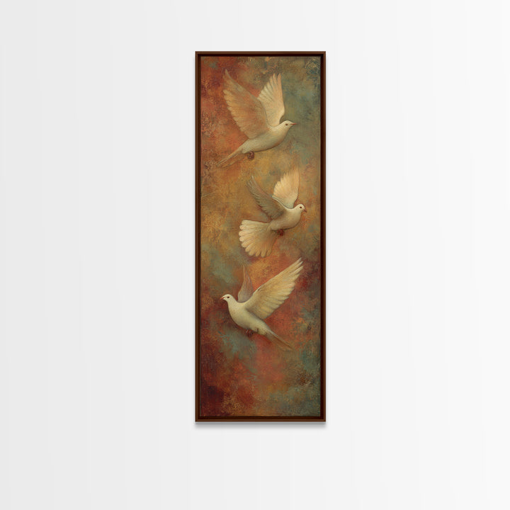Doves Flying Through Soft Golden Light Canvas Print, Wedding Art, Boho Decor, Living Room Decor, Fine Art, Romance, Art Print, WED-1x3-23