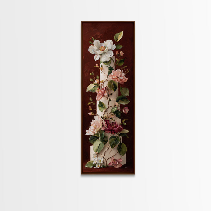 Wedding Cake with Flowers in Painterly Style Canvas Print, Wedding Art, Rustic Wedding, Living Room Decor, Watercolor Art, WED-1x3-26