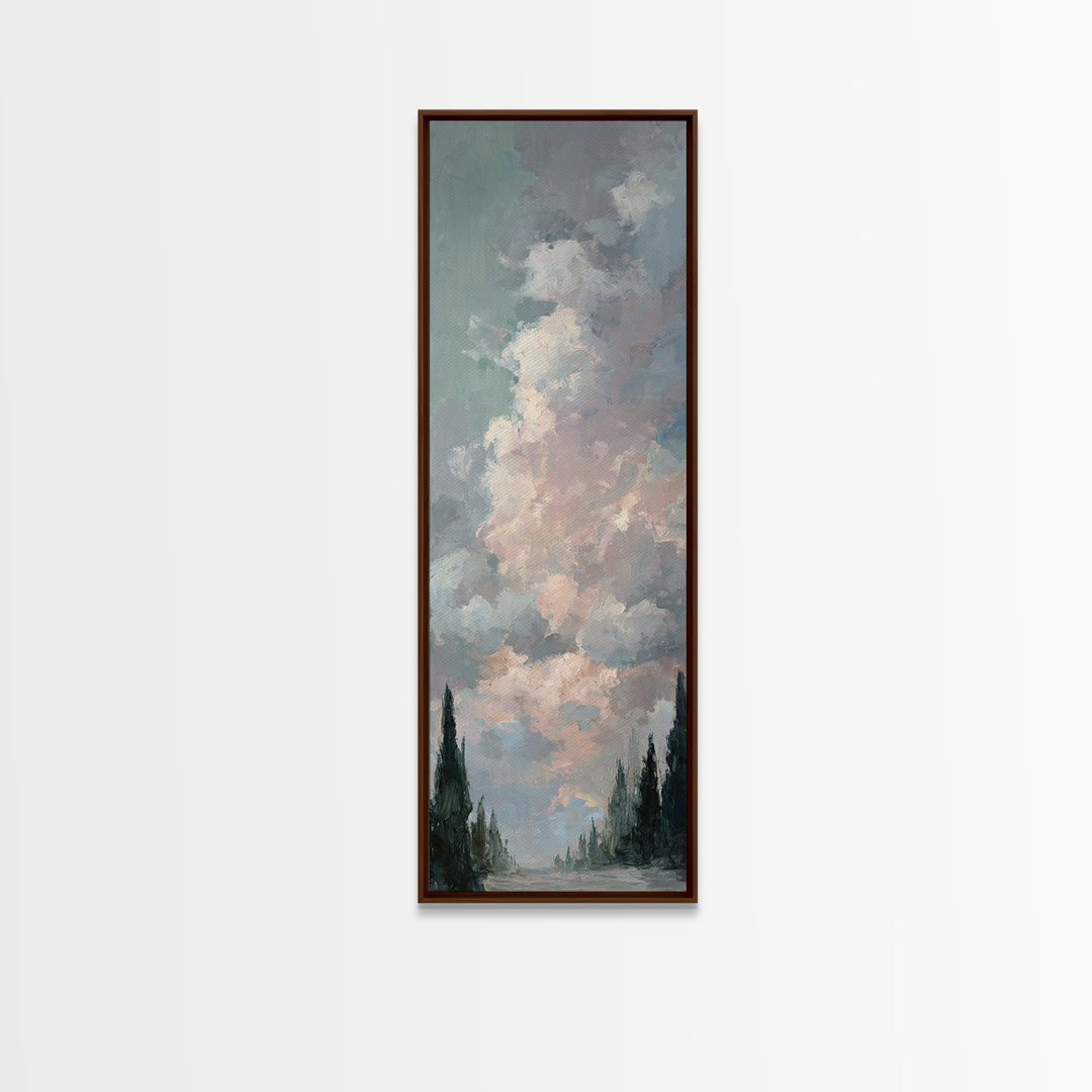 Blush Cloudscape with Dreamy Atmosphere Framed Canvas Print, Wedding Art, Living Room Decor, Watercolor Art, Romance, WED-1x3-3