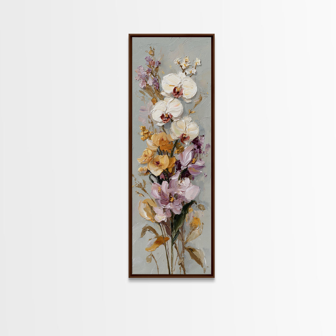 White Orchid and Gold Ribbon Composition Framed Canvas Print, Wedding Art, Neutral Decor, Living Room Decor, Fine Art, Romance, WED-1x3-36