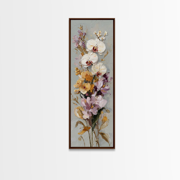 White Orchid and Gold Ribbon Composition Framed Canvas Print, Wedding Art, Neutral Decor, Living Room Decor, Fine Art, Romance, WED-1x3-36