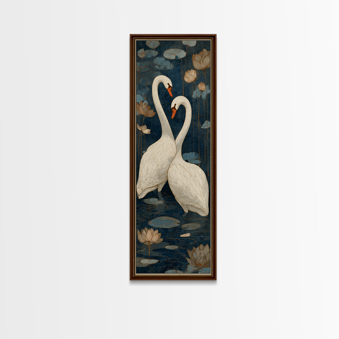Two Swans Forming a Heart on Dark Canvas Print, Wedding Art, Bride and Groom, Living Room Decor, Romance, Neutral Decor, WED-1x3-38