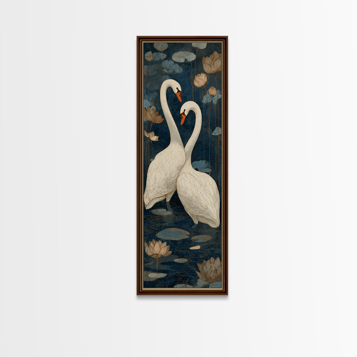 Two Swans Forming a Heart on Dark Canvas Print, Wedding Art, Bride and Groom, Living Room Decor, Romance, Neutral Decor, WED-1x3-38