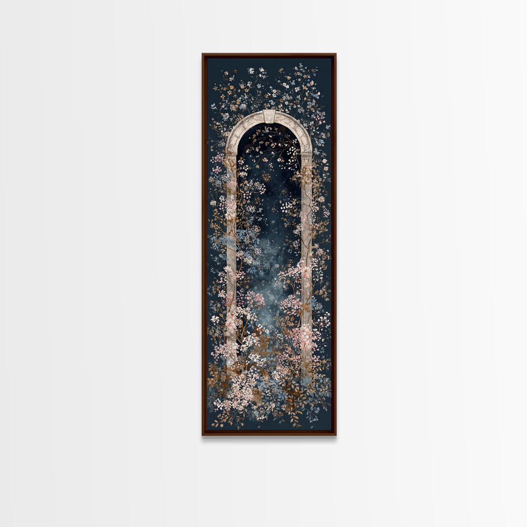 Romantic Garden Arch Covered Framed Canvas Print, Wedding Art, Wedding Reception, Living Room Decor, Watercolor Art, Romance, WED-1x3-46
