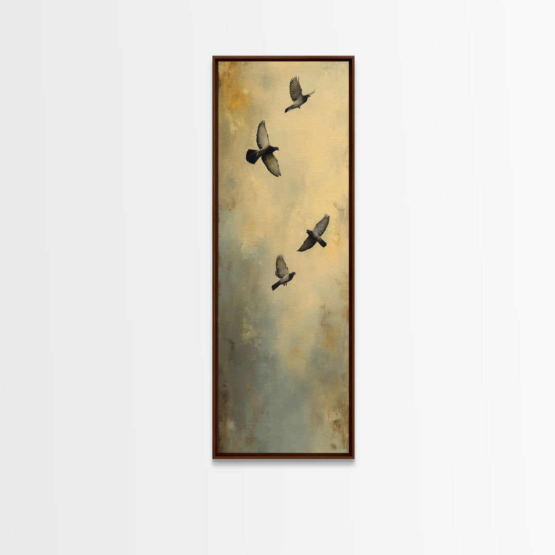 Doves Flying Through Soft Golden Light Framed Canvas Print, Wedding Art, Minimalist Decor, Living Room Decor, Fine Art, Romance, WED-1x3-47
