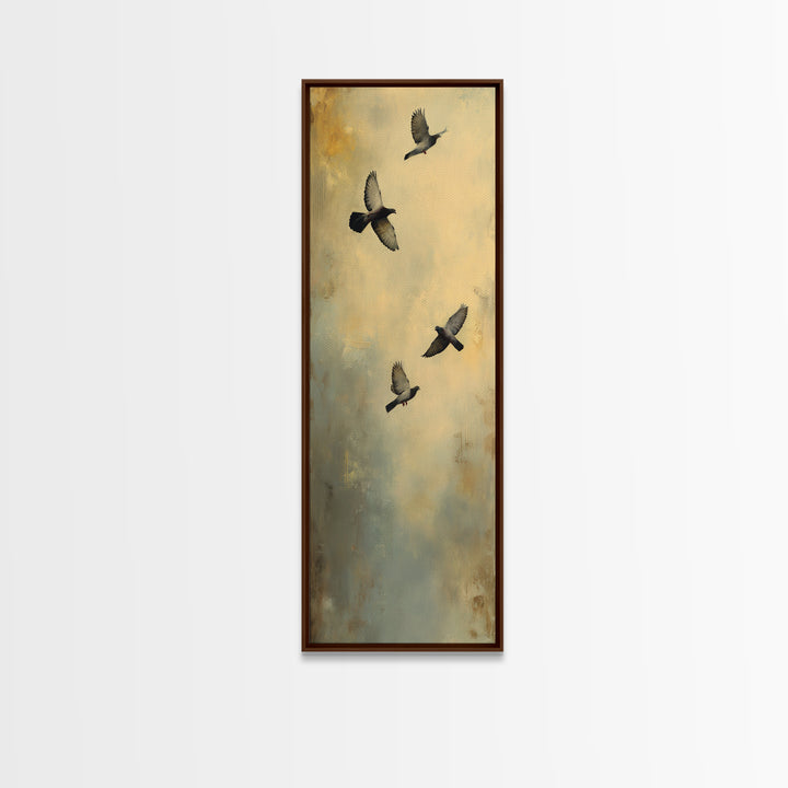 Doves Flying Through Soft Golden Light Framed Canvas Print, Wedding Art, Minimalist Decor, Living Room Decor, Fine Art, Romance, WED-1x3-47