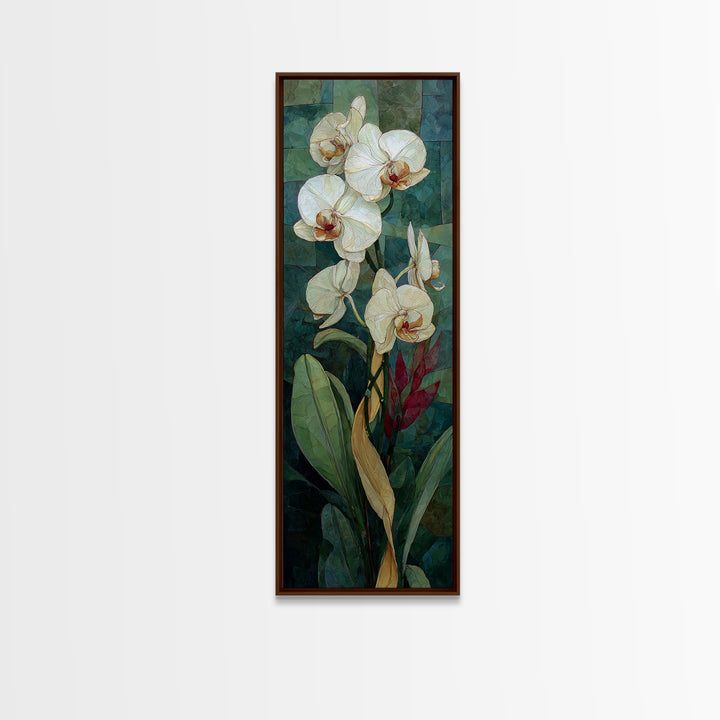 White Orchid and Gold Ribbon Composition Canvas Print, Wedding Art, Luxury Decor, Living Room Decor, Abstract Art, Romance, WED-1x3-60