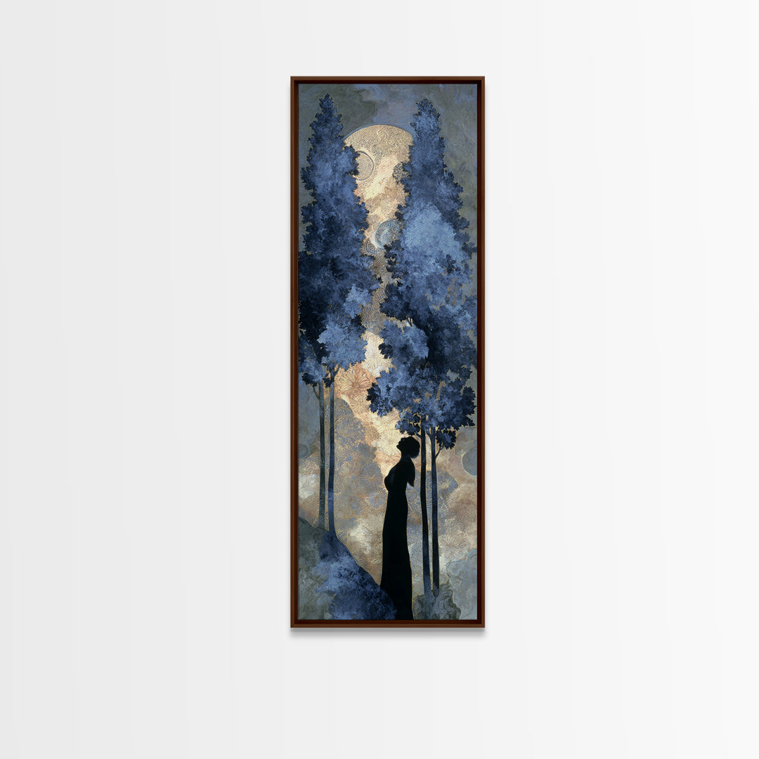Couple Silhouette Beneath Moonlit Trees Canvas Print, Wedding Art, Modern Decor, Living Room Decor, Fine Art, Romance, WED-1x3-65