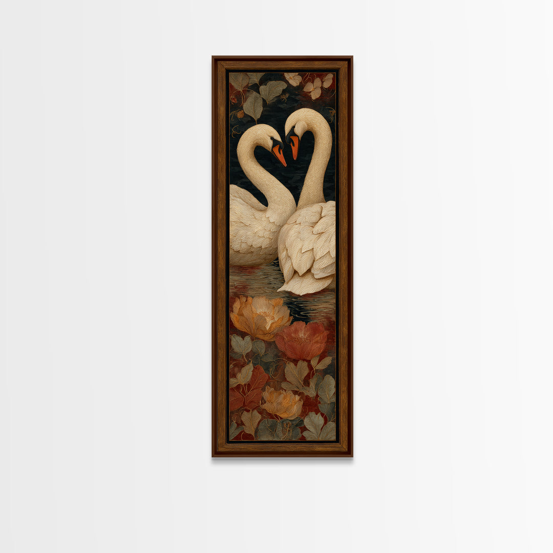 Two Swans Forming a Heart on Dark Canvas Print, Wedding Art, Wall Decor, Living Room Decor, Fine Art, Romance, Wedding Gift, WED-1x3-86