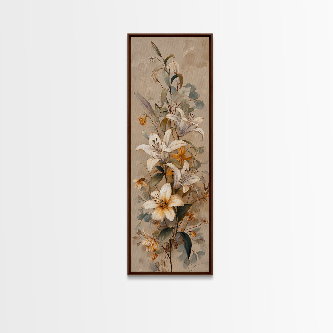 White Lilies and Eucalyptus Arrangement Canvas Print, Wedding Art, Fine Art Print, Living Room Decor, Fine Art, Romance, WED-1x3-93